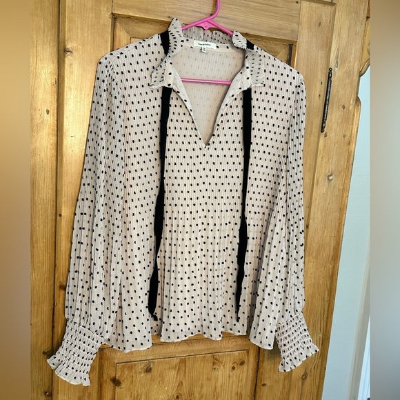Max Studio Rouched Light Pink Blouse w/Black Dots. Size Medium - Picture 1 of 8